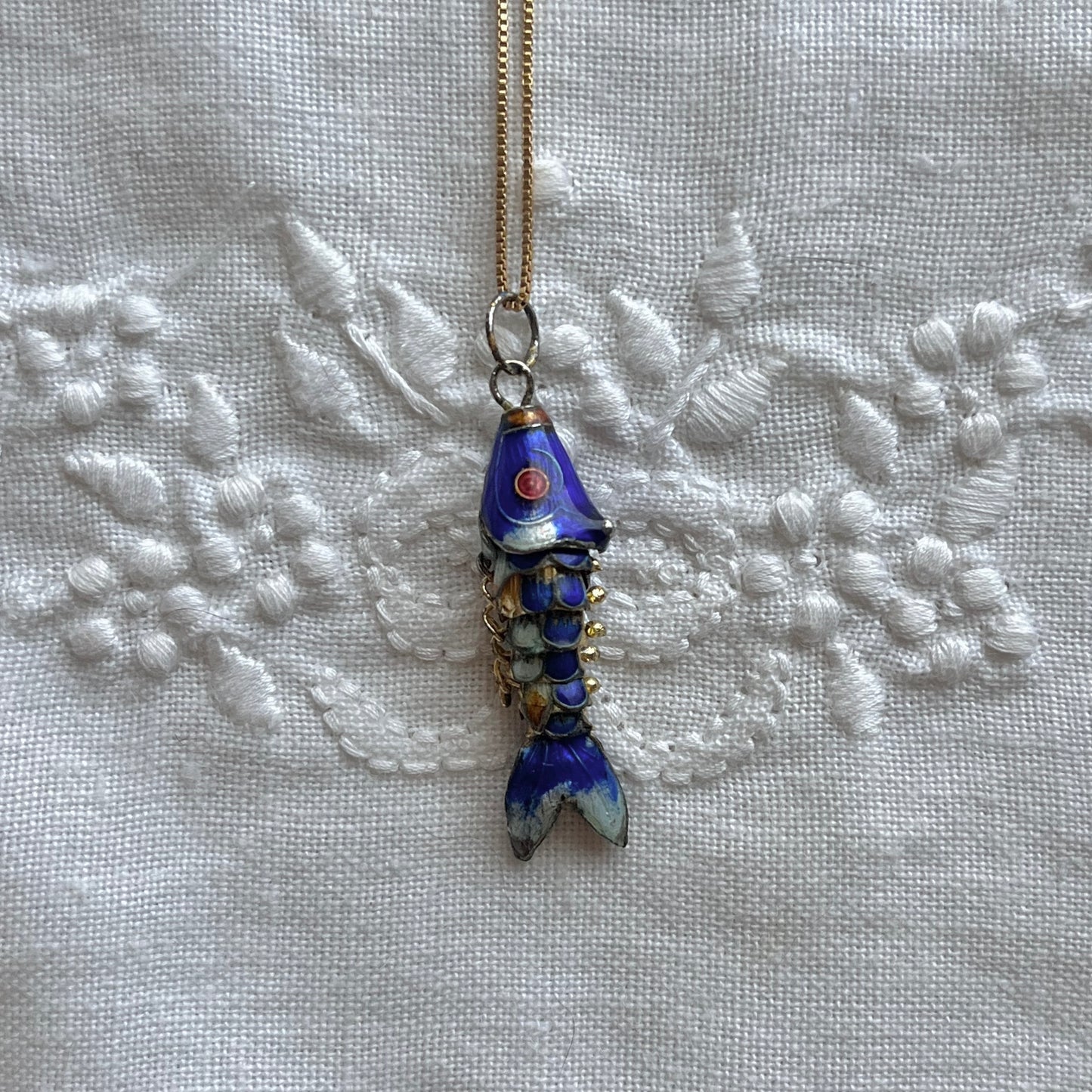 pingente vintage peixe azul marinho