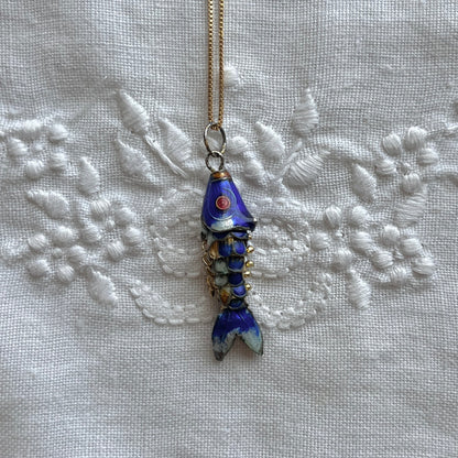 pingente vintage peixe azul marinho