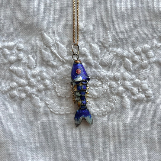 pingente vintage peixe azul marinho