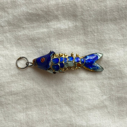 pingente vintage peixe azul marinho