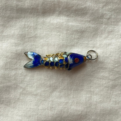 pingente vintage peixe azul marinho