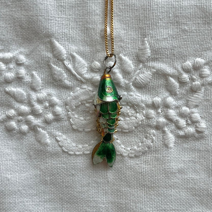 pingente vintage peixe verde escuro