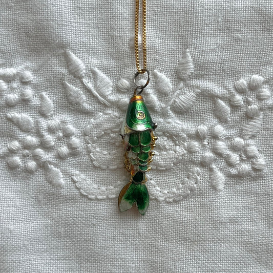 pingente vintage peixe verde escuro