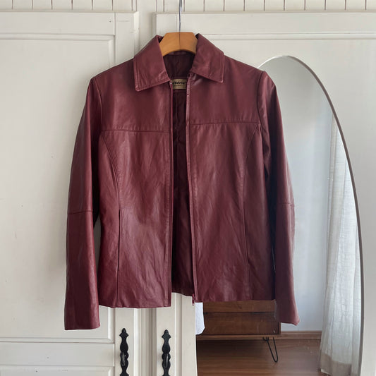 jaqueta de couro cherry
